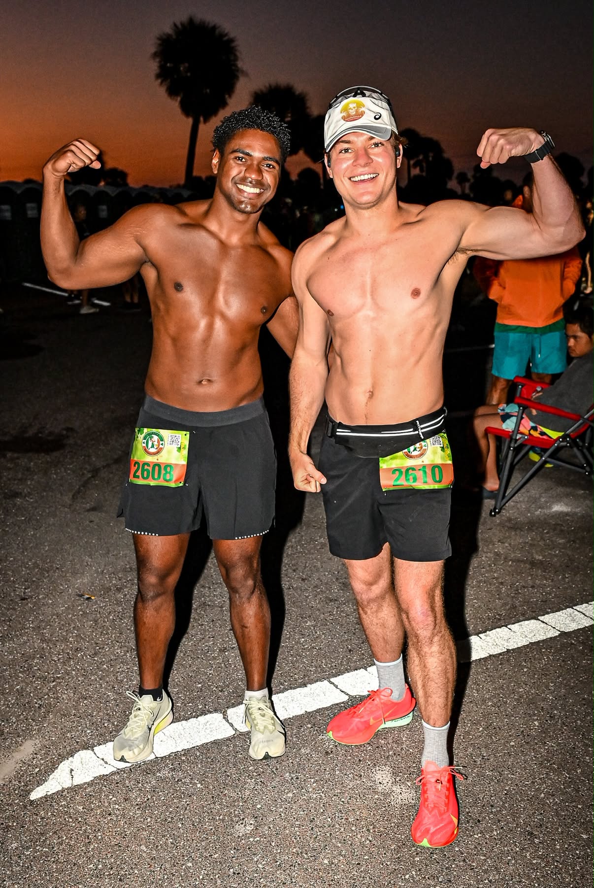 Austin Hammer flexes at the start line before a run.